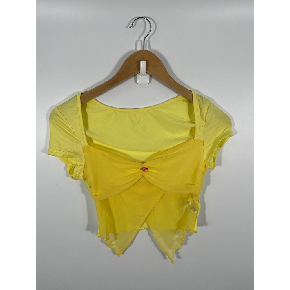 Babydoll Belle Disneybound Princess Womens Top S Yellow Asymmetrical Floral